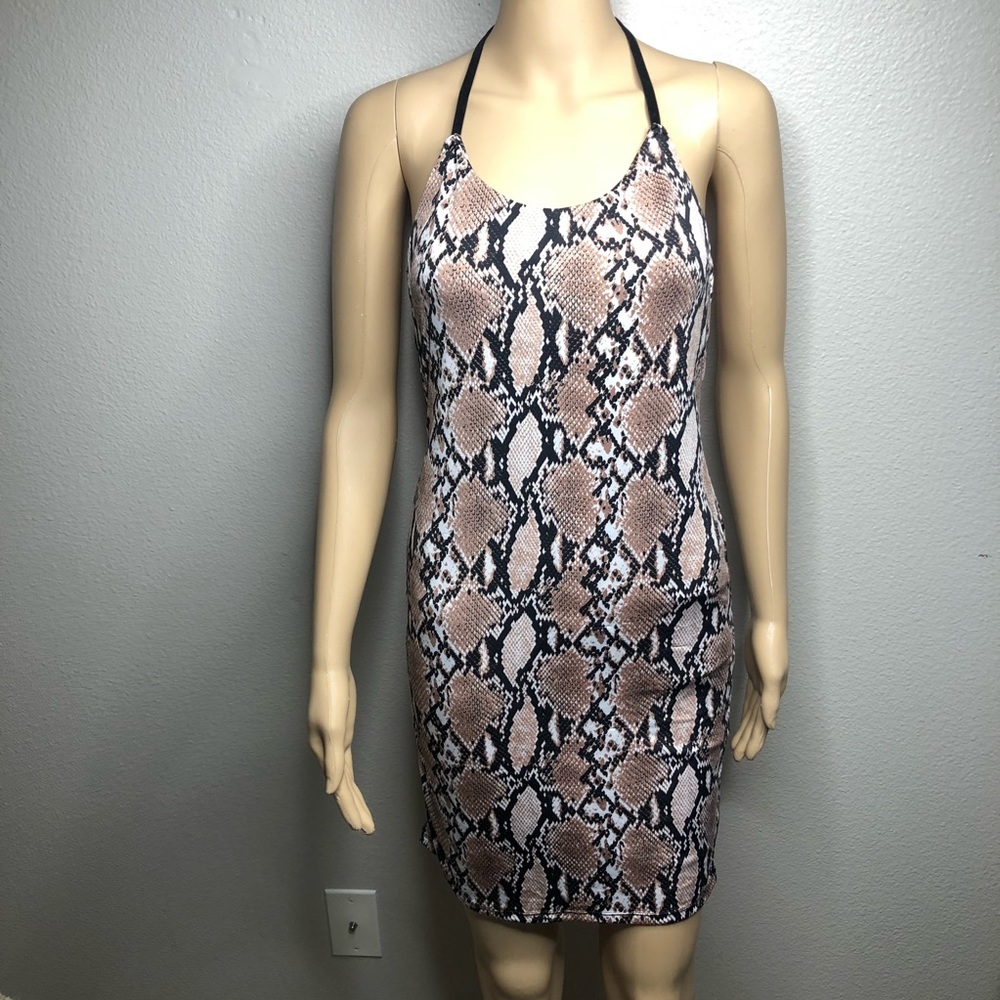 Revamped Snake Skin Body Con Halter Dress